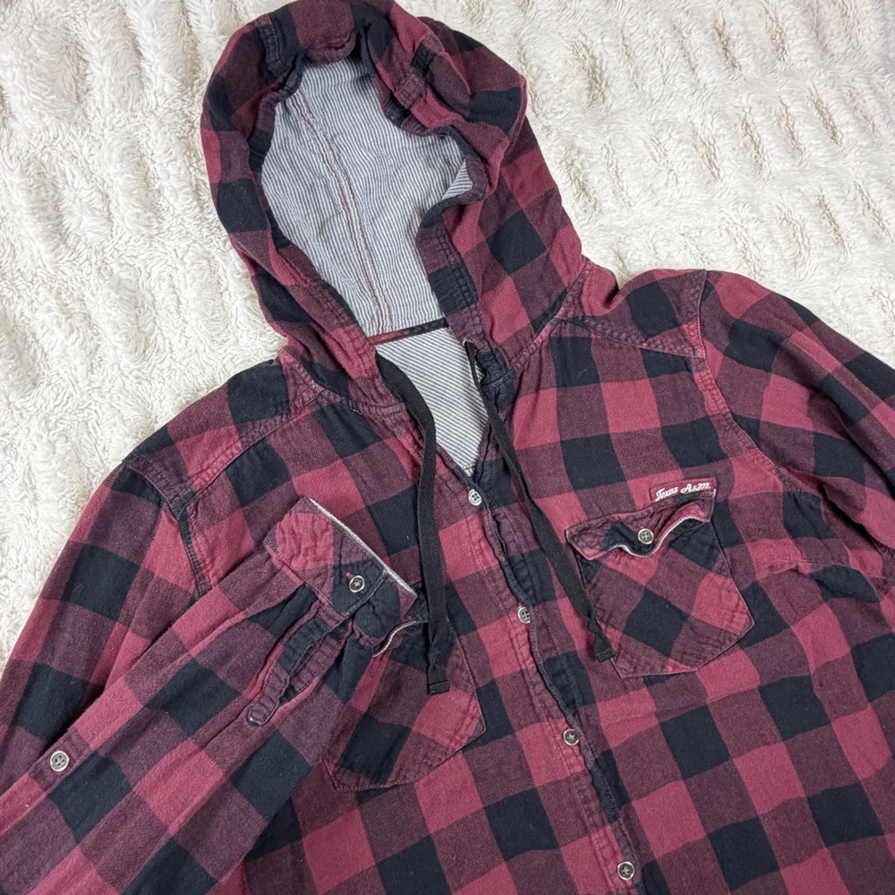 Columbia Texas A&M Hooded Flannel Shirt Womens 1X Maroon Buffalo Plaid Cotton